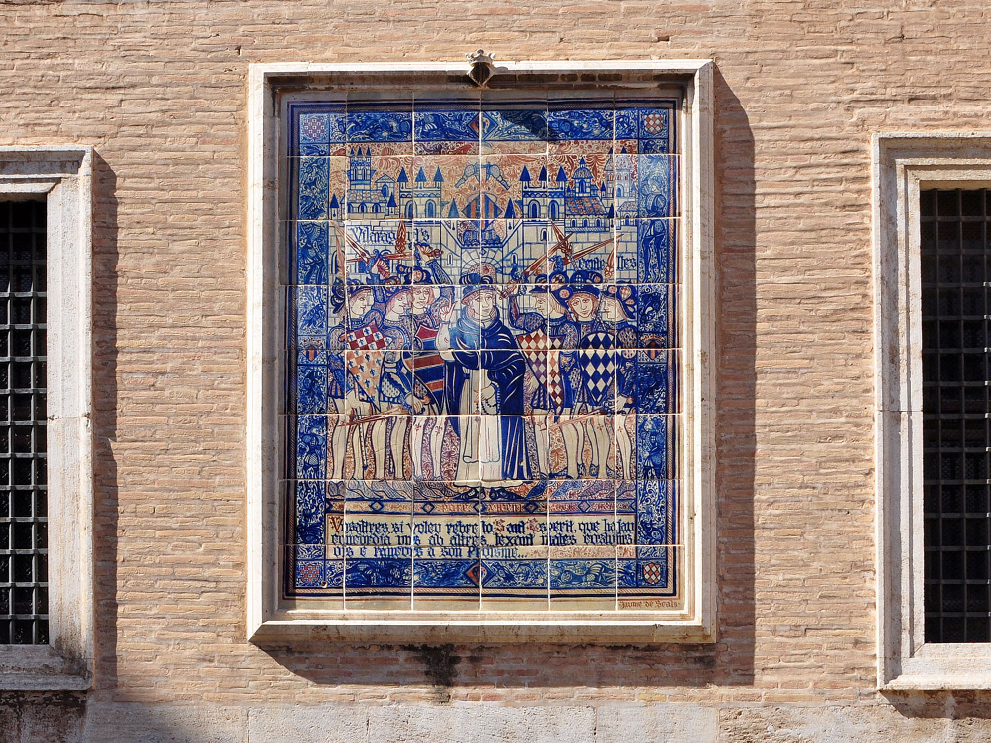 Keramikgemälde an der gotischen Kathedrale von Valencia, es zeigt San Vicente Ferrer, den Schutzpatron der Stadt