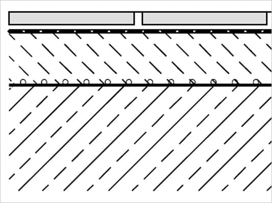 Beispiel Dünnbettverlegung mit Verbundabdichtung: Fliesen/Platten, Dünnbettmörtel, Verbundabdichtung, Verbundestrich, Haftbrücke, Stahlbetondecke