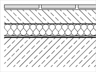 Beispiel Dünnbettverlegung Böden auf schwimmendem Estrich: Fliesen/PLatten; Dünnbettmörtel; Estrich (mit Bewehrung); Dämmschicht-Abdeckung; Wärmedämmung; Trittschalldämmung; Stahlbetondecke