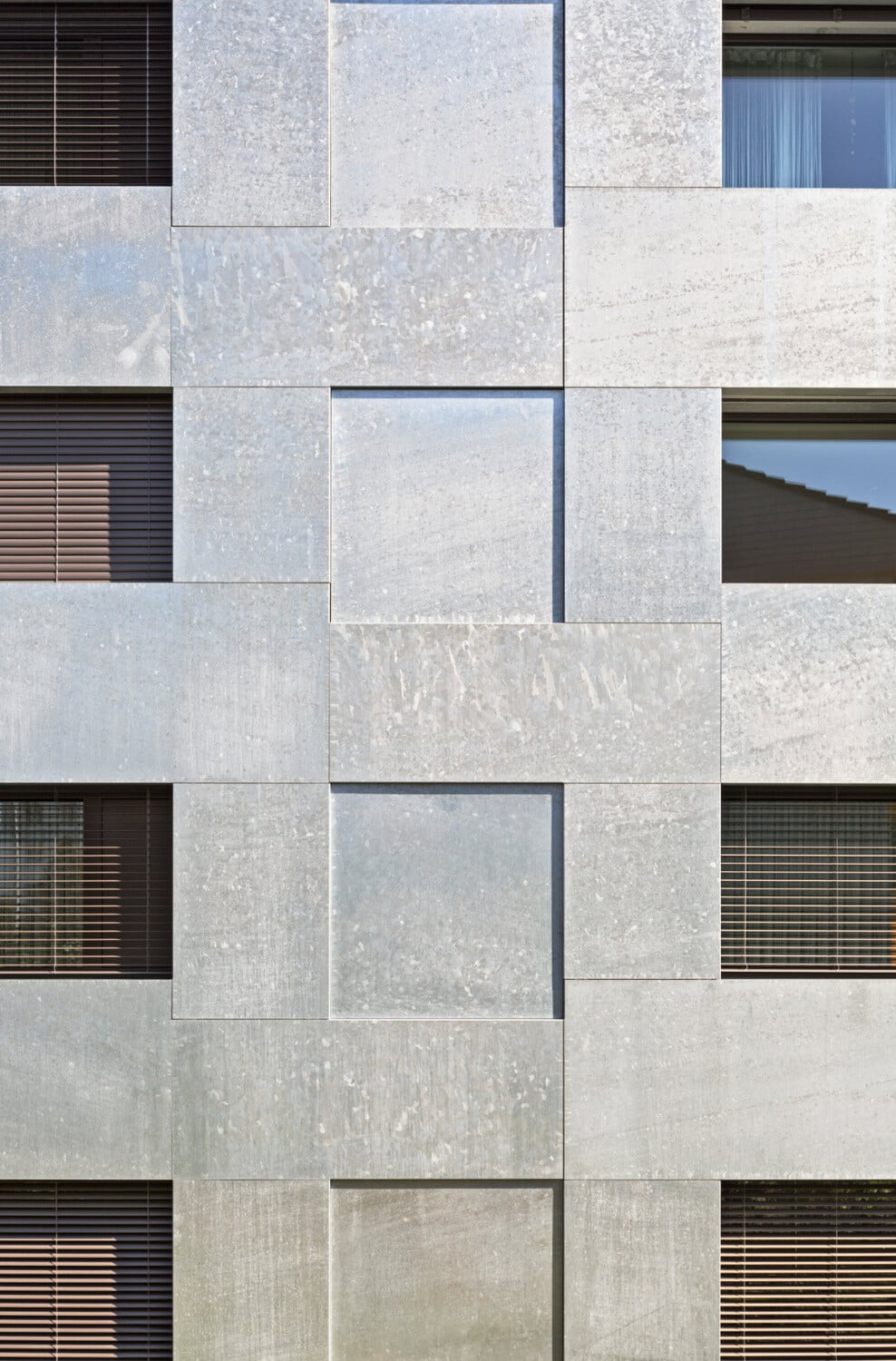 Fassadendetail der Wohnhäuser Chilestieg in Rümlang, Architektur: Baumschlager Eberle, Lustenau