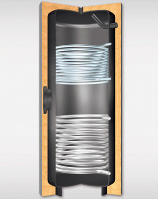 Solarspeicher haben die Form hoher, schlanker Zylinder und sind besonders gut gedämmt