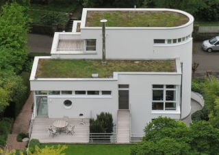 Extensiv begrünte Dächer auf einem Wohnhaus.
