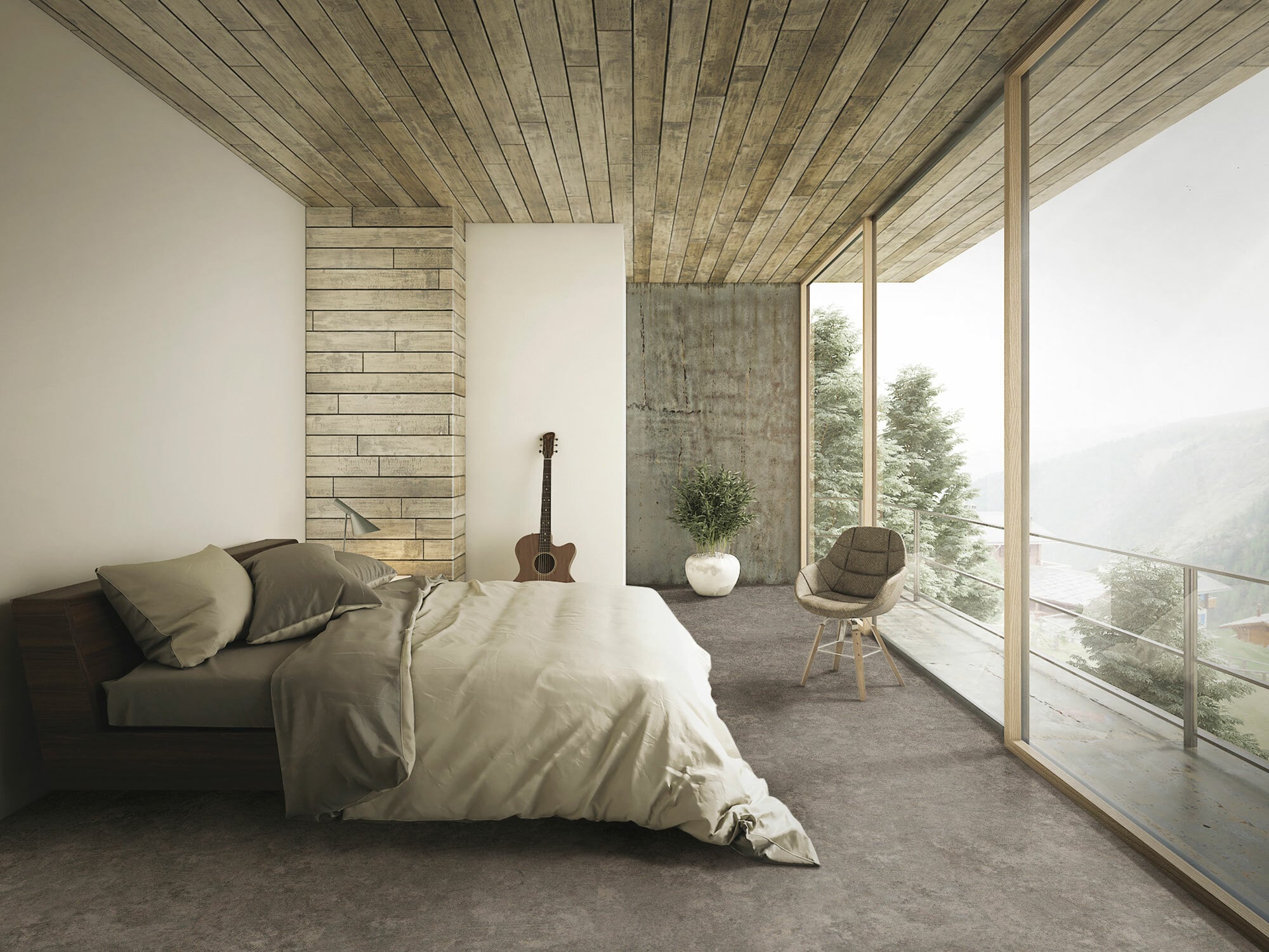 Dass Kork wie Stein aussehen kann, zeigen die Korkfliesen „Wise Stone Concrete Nordic“ von Amorim im XXL-Format von 60 x 90 cm mit einer Dicke von 8 mm. Der Boden besteht aus massivem Kork und ist daher stark isolierend.
