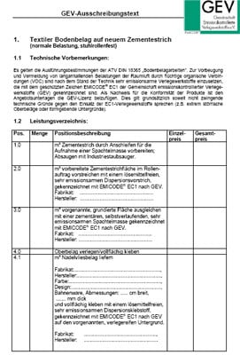 Ausschreibungstexte zu Bodenbelägen auf Estrich