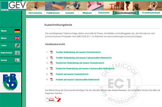 Ausschreibungstexte zu Bodenbelägen auf Estrich
