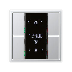 Größter Vorteil der Elektroinstallation mit Installationsbus: Alle Ein- und Ausgabegeräte können durch Programmierung beliebig miteinander verbunden werden; das System kann zudem umprogrammiert und erweitert werden (Im Bild: KNX Raumcontroller F 50; LS 990). 