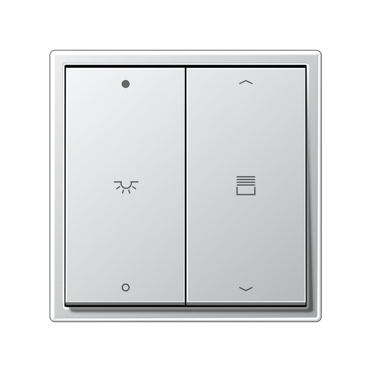 KNX verbindet elektrische Anlagen und Geräte wie Leuchten, Klimaanlage, Heizung oder automatische Jalousien zu einem vernetzten System (im Bild: KNX-Taster F 10 aus Aluminium mit gravierten Symbolen, LS 990).
