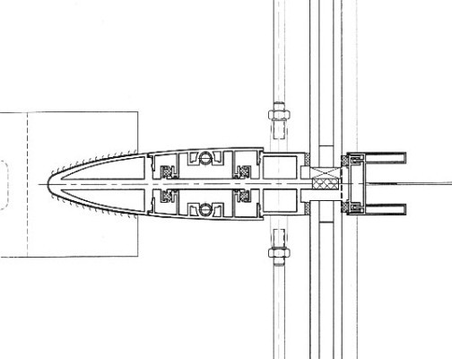 V-Schnitt eines beheizbares Pfostenprofils, Riegeldetail