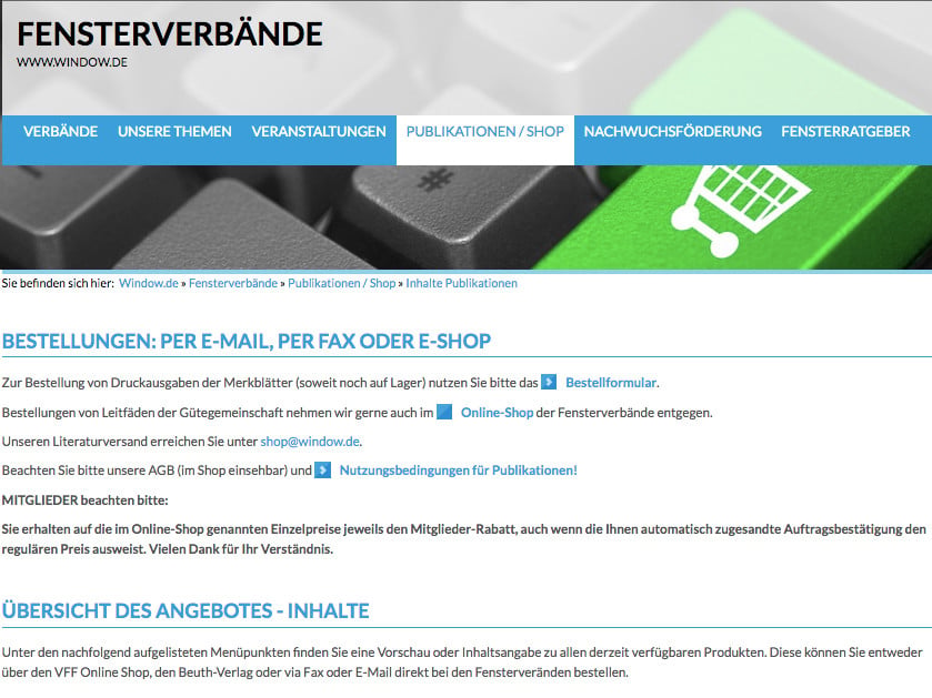 Merkblätter des Fensterverbands