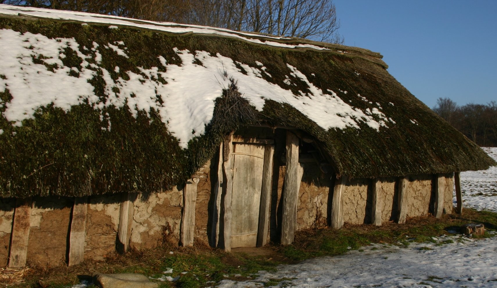 Germanisches Langhaus: Rekonstruktion eines eisenzeitlichen Hauses um 400 im Moesgaard-Museum bei Aarhus