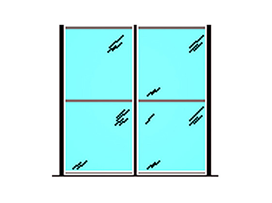 Bei Einfach- oder Isolierverglasungen ist ein das Glas unterbrechender Querriegel (Kategorie C2) oder ein vorgesetzter Holm zur Abtragung der Holmlast angeordnet (Kategorie C3)