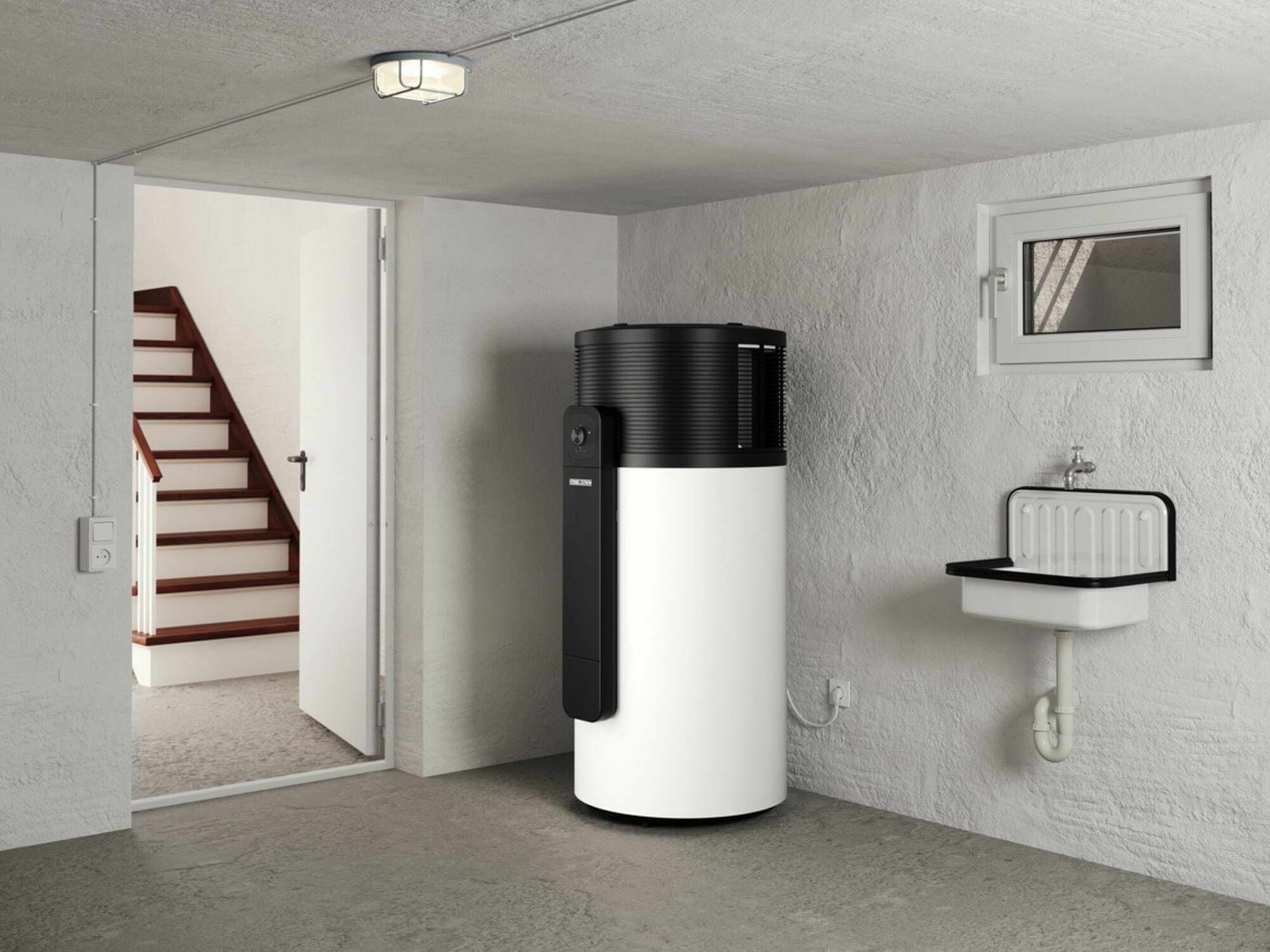 Warmwasserwärmepumpen (inklusive Speicher) sind kompakte Geräte, die lediglich einen Kalt- und Warmwasseranschluss sowie einen Stromanschluss über eine normale Steckdose benötigen.