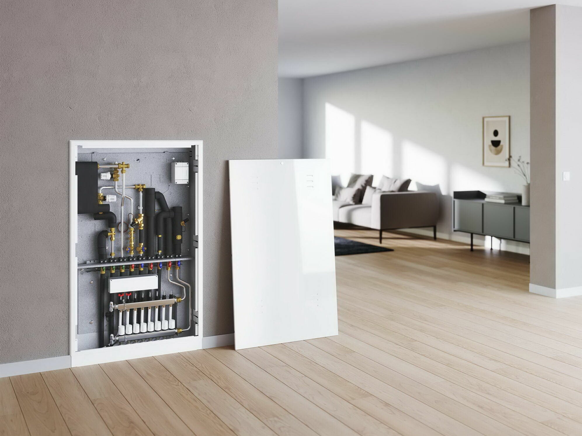 Wohnungsstationen oder Wohnungsübergabestationen erhalten von einem zentralen Wärmeerzeuger (z.B. Wärmepumpe) Wärme mittlerer Temperatur und erhöhen diese dezentral per Durchlauferhitzer auf die nötige Warmwassertemperatur.