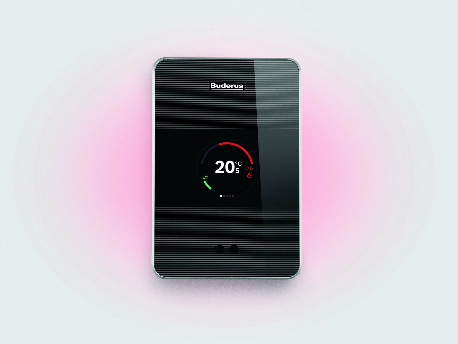 Moderne Systeme zur Steuerung der Raumtemperatur bieten verschiedene Möglichkeiten der Vernetzung der einzelnen Geräte.  (Im Bild: Regelgerät Logamatic TC100.2 von Buderus mit der Möglichkeit der Anwesenheitserkennung in Kombination mit einer Smartphone-App.)
