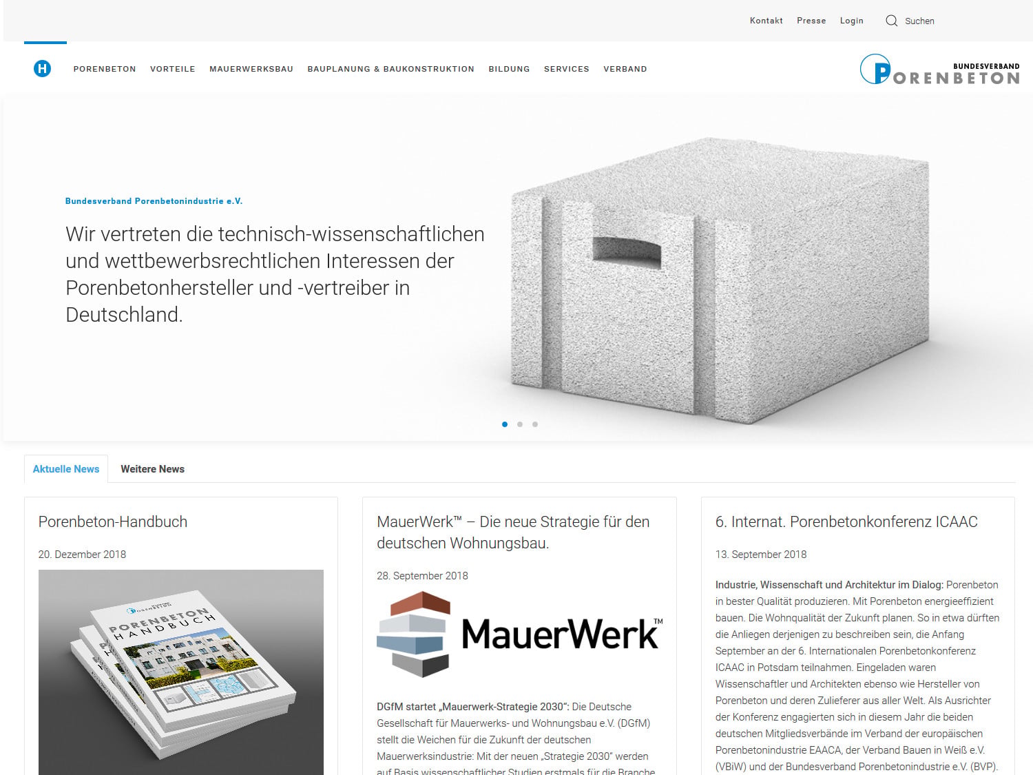 Screenshot der Webseite