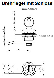 Beispiel Plättchenzylinder an einem Drehriegel mit Schloss (gerade Ausführung)