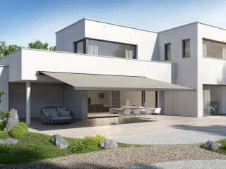 Moderne Kassettenmarkisen können sehr große Flächen verschatten.