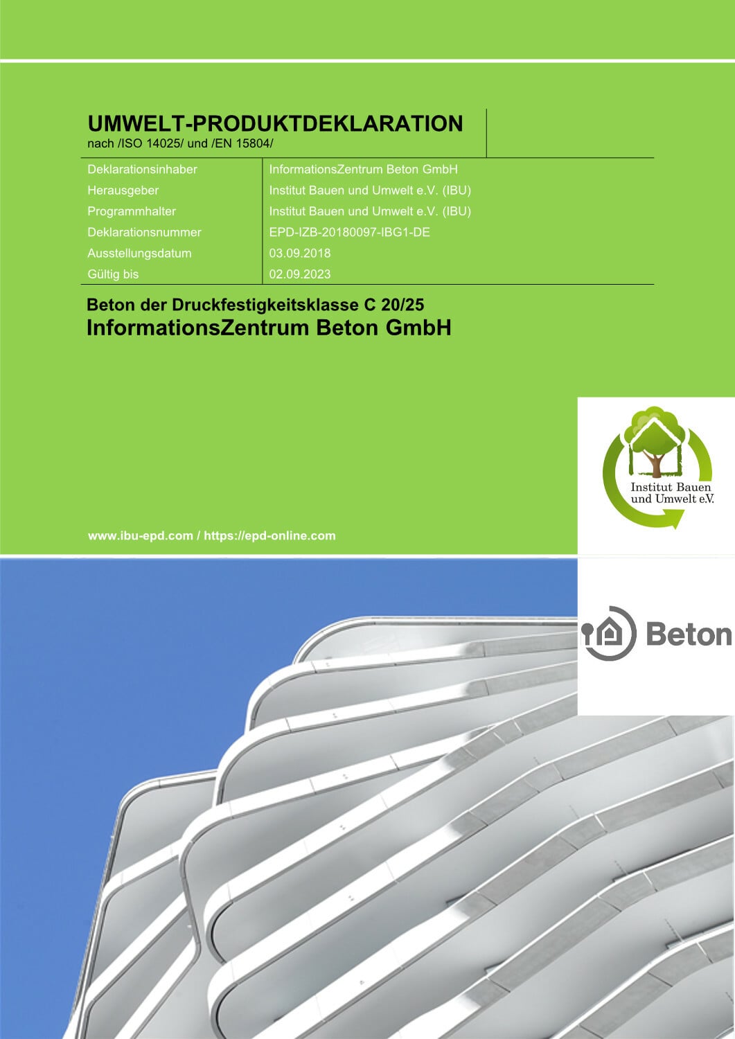 Umweltproduktdeklaration für Beton der Druckfestigkeitsklasse C 20/25