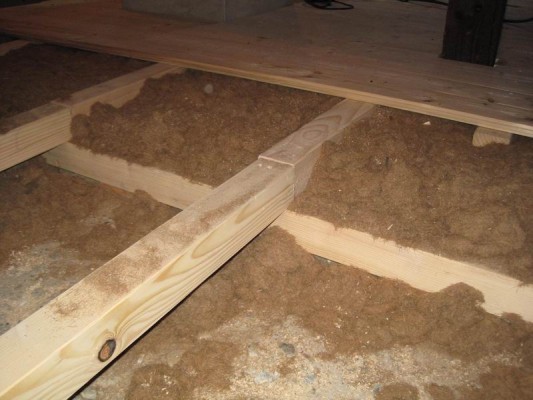 Als Wärmedämmung der obersten Geschossdecke wird das Dämmmaterial auf einem sauberen Untergrund ausgeschüttet oder aufgeblasen