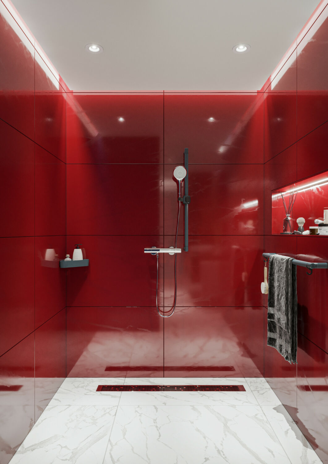 Dusche mit Mamorboden