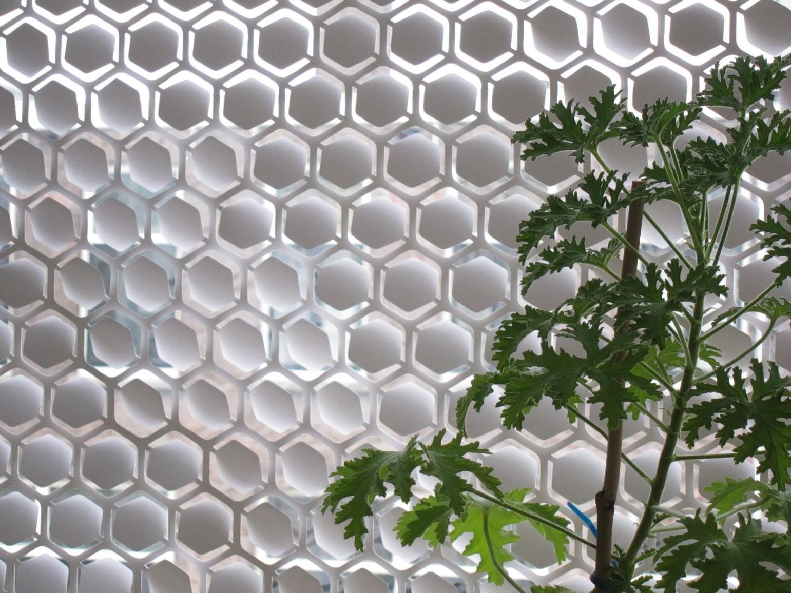 Die perforierte Haut besteht aus 48.000 beweglichen Hexagonen, die aneinandergereiht ein lebendiges Muster ergeben