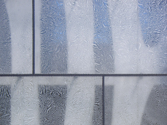 Eisblumenglas an der Fassade des von Baumschlager Eberle geplanten Nordwesthauses in Fußach