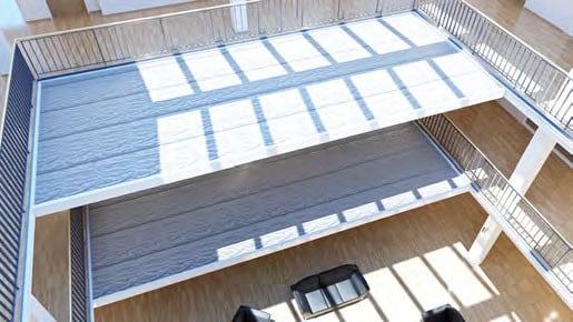 Beispiel horizontaler Feuerschutzvorhang zum Feuerschutzabschluss in einem Atrium