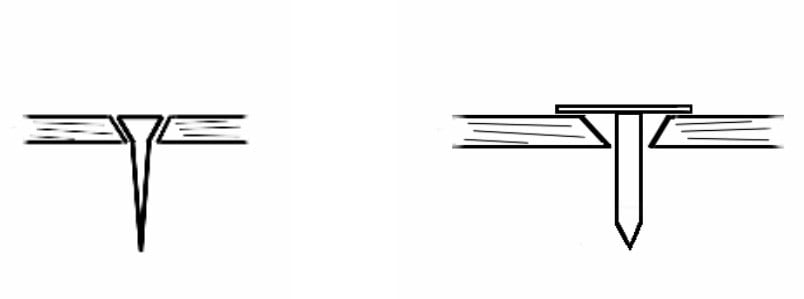 Schiefernagel (links) und Schieferstift (rechts)