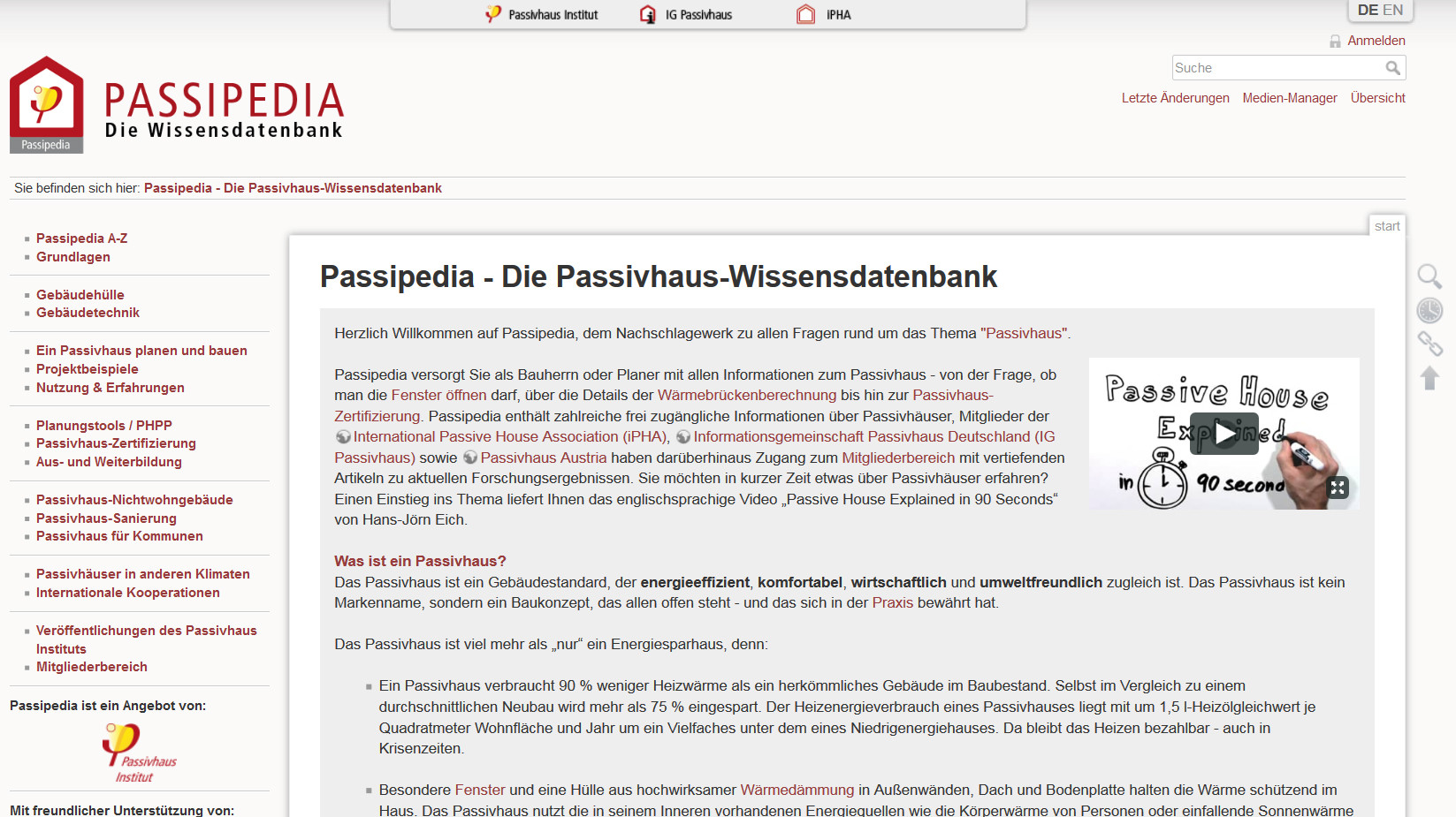 Wissens-Datenbank zu Passivhäusern