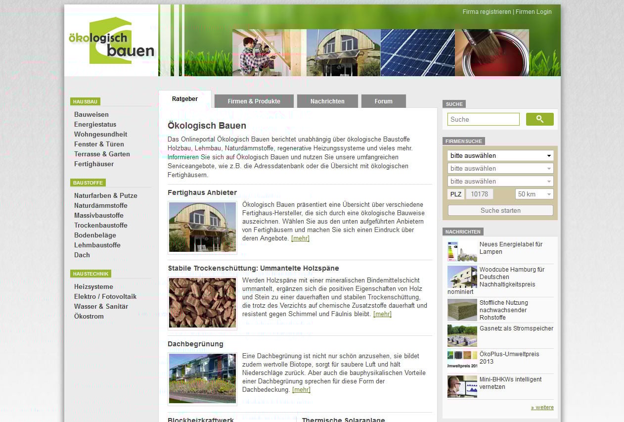 Infoportal zu ökologischen Bauweisen, Materialien und Energien