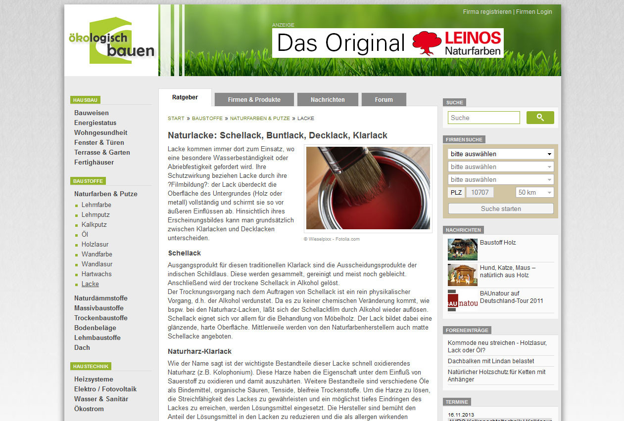 Infoportal zu ökologischen Bauweisen, Materialien und Energien