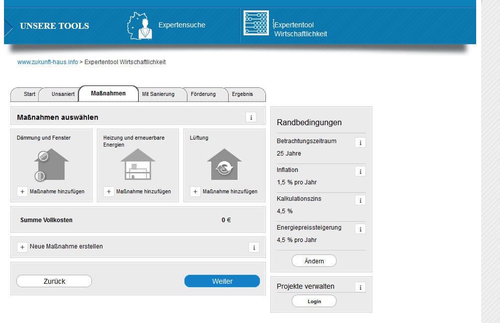 Expertentool Wirtschaftlichkeit