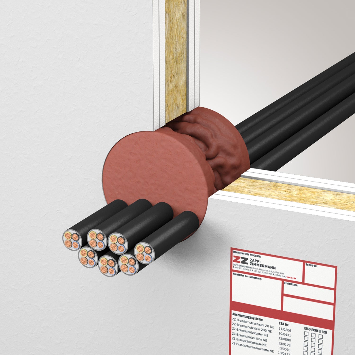 Die Kabelabschottung in einer leichten Trennwand