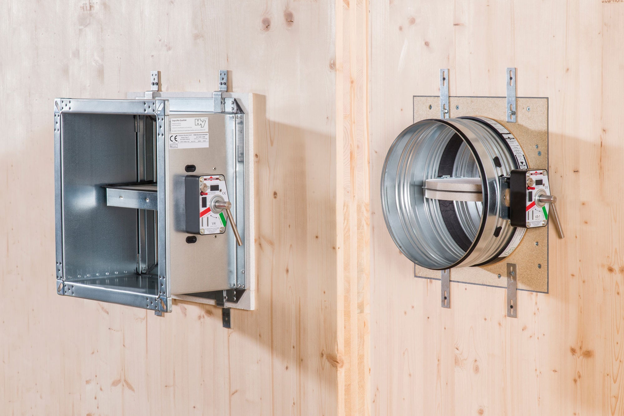 Brandschutzklappen für Wand- und Deckenelemente aus Holz