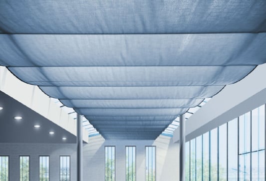 Textile Markisen unterhalb eines verglasten Daches