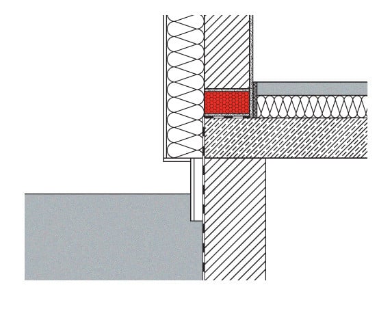 Vermeidung einer Wärmebrücke durch Schaumglas-Dämmung bei einer Kellerdecke und außengedämmtem Mauerwerk