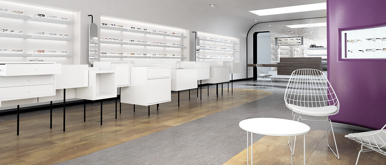 Designbelag mit Holz- und Textildekor im Wechsel