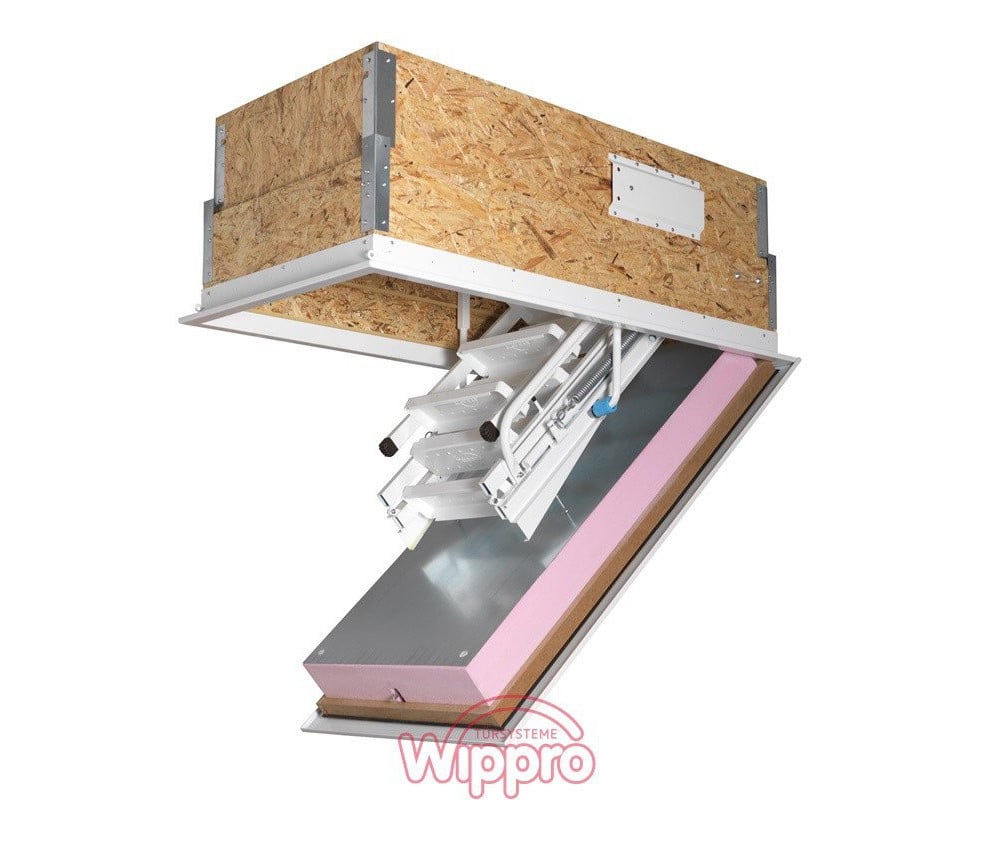 Ein thermisch getrennter Stahlrahmen und der Unterdeckel mit einer 16 cm dicken XPS-Dämmung ergeben einen bauteilgeprüften UD-Wert von 0,34 W (m²K)