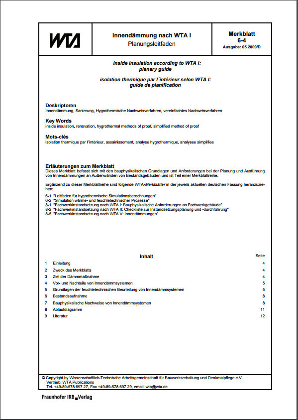 WTAMerkblätter zu Bauinstandsetzung und Denkmalpflege Bauphysik