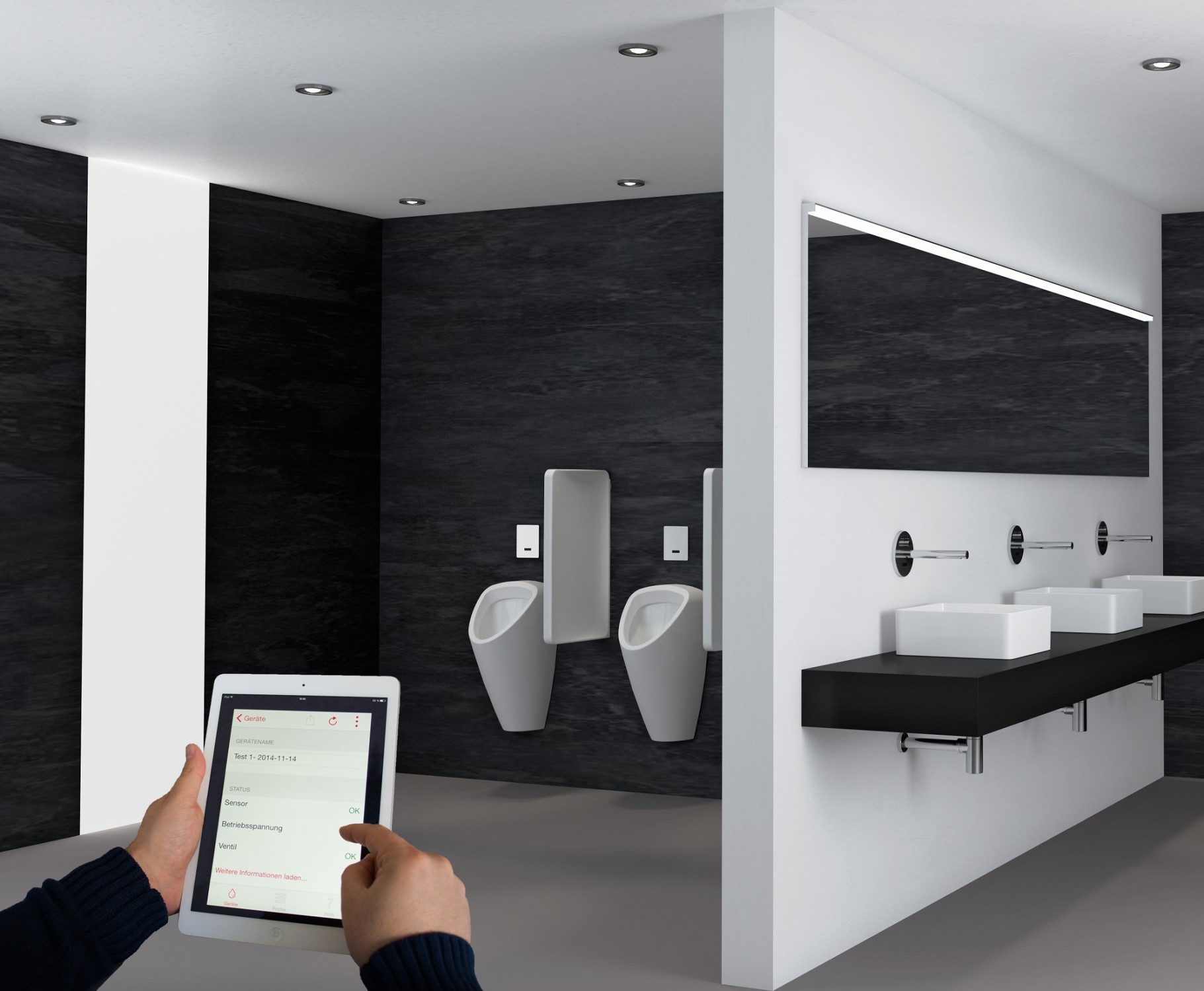 Die Urinalsteuerung ermöglicht eine Konfiguration per Smartphone oder Tablet