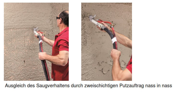 Der Kalkputz wird maschinell verarbeitet 