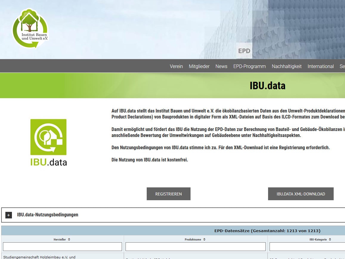 Datenbank mit Umwelt-Produktdeklarationen