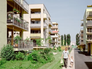 Für die Außenwände, die Tragstruktur und die Geschossdecken kamen vorgefertigte Brettschichtholzplatten zum Einsatz