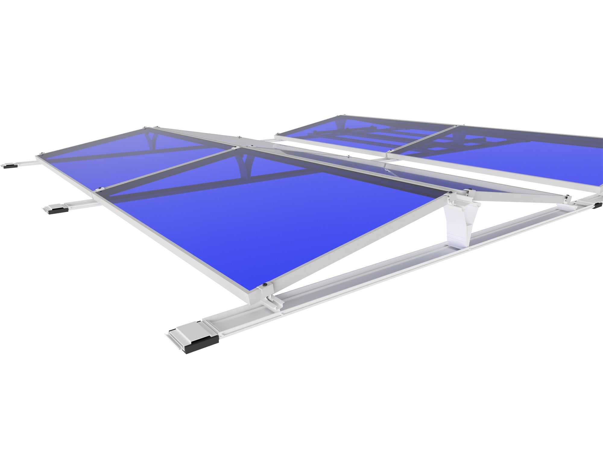 Das System FS10-EW dient der Installation von Photovoltaikmodulen, die mit einer Neigung von 10° in Ost-West-Richtung ausgerichtet sind