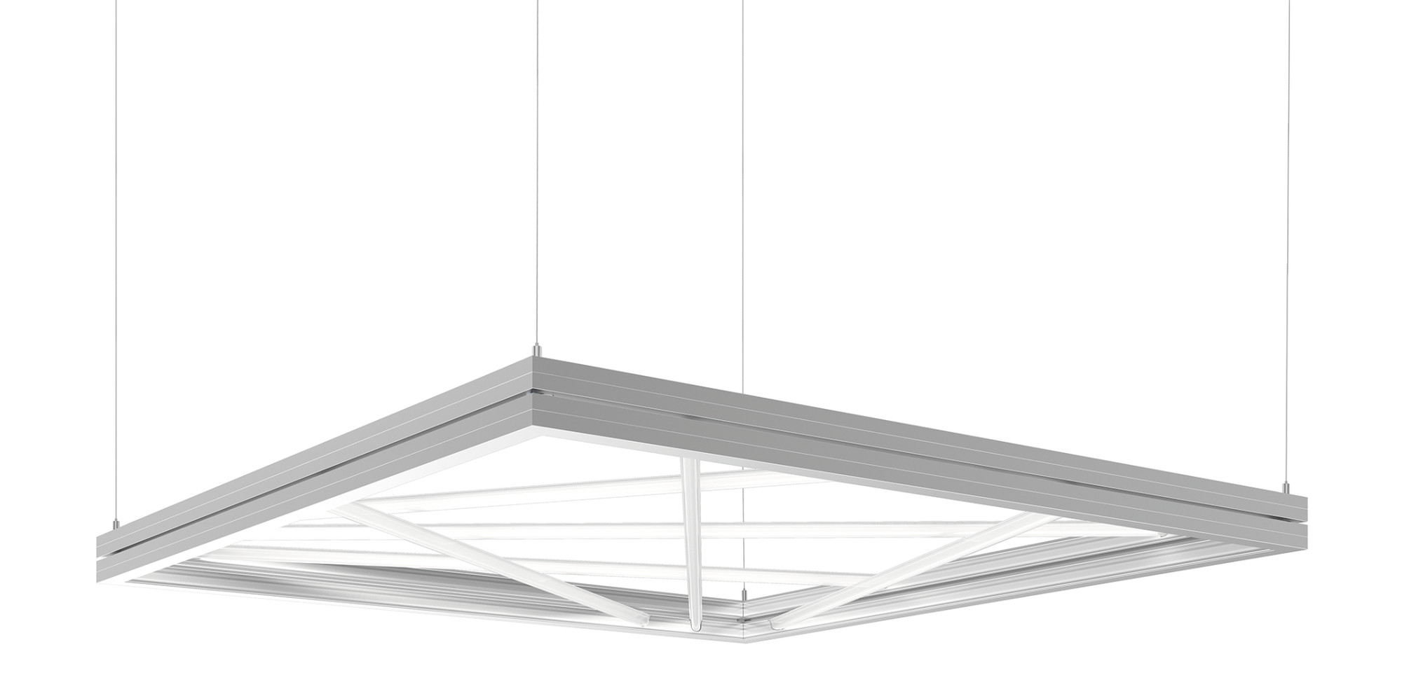Ein schlichter Rahmen aus naturfaben eloxiertem Aluminium fasst die LED-Lichtstäbe