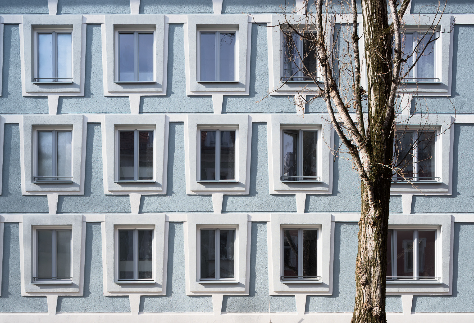 Die neuen Holz-Alu-Fenster sind passend dazu hellgrau beschichtet