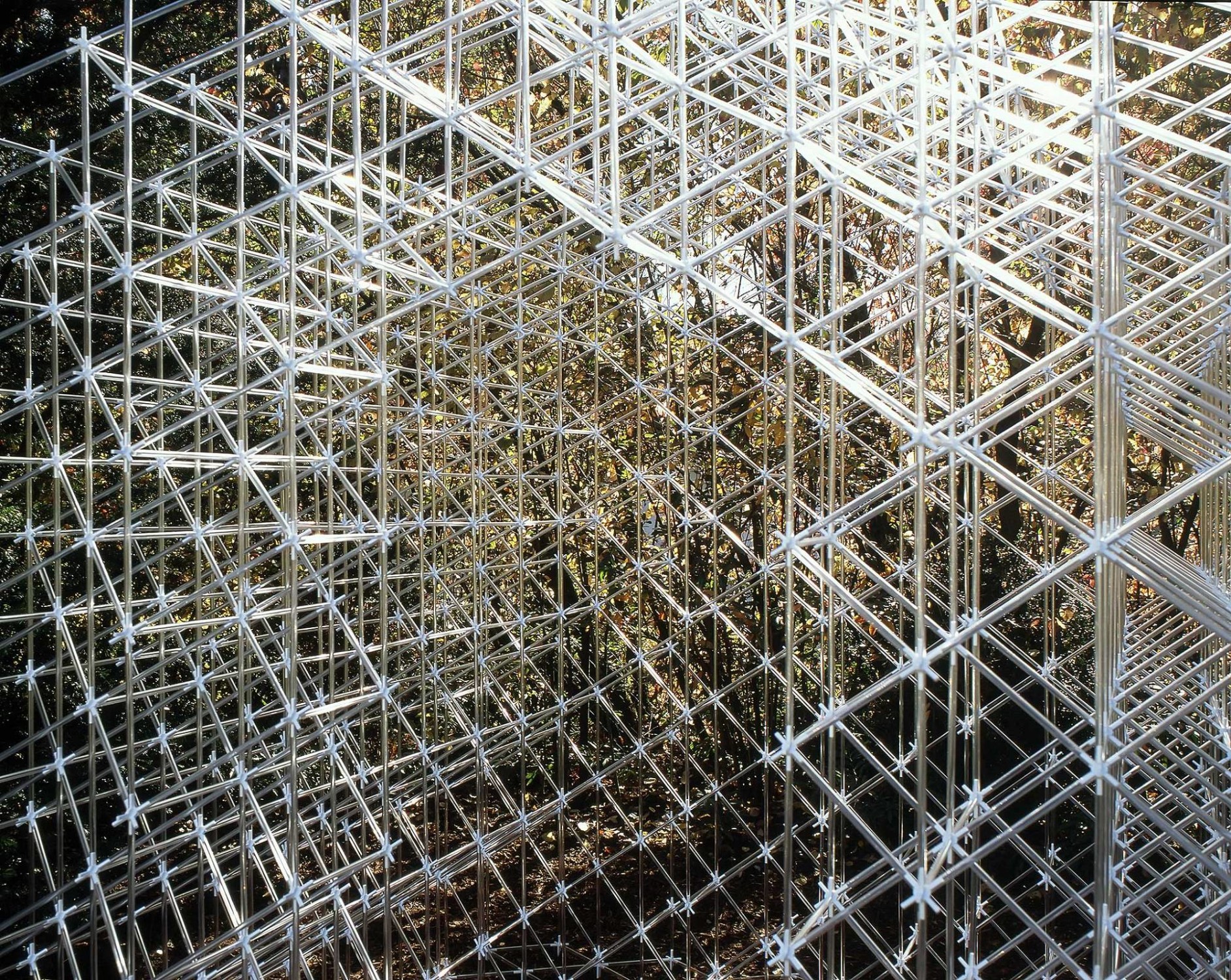 Das Garden Folly besteht aus einer durchlässigen Gitterstruktur aus Acryl