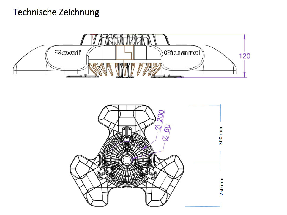 RoofDot © Technische Zeichnung, Querschnitt und Aufsicht