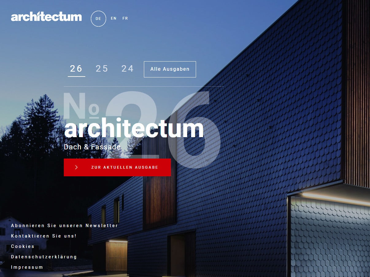 Architectum erscheint in drei Sprachen: auf Deutsch, Englisch und Französisch.