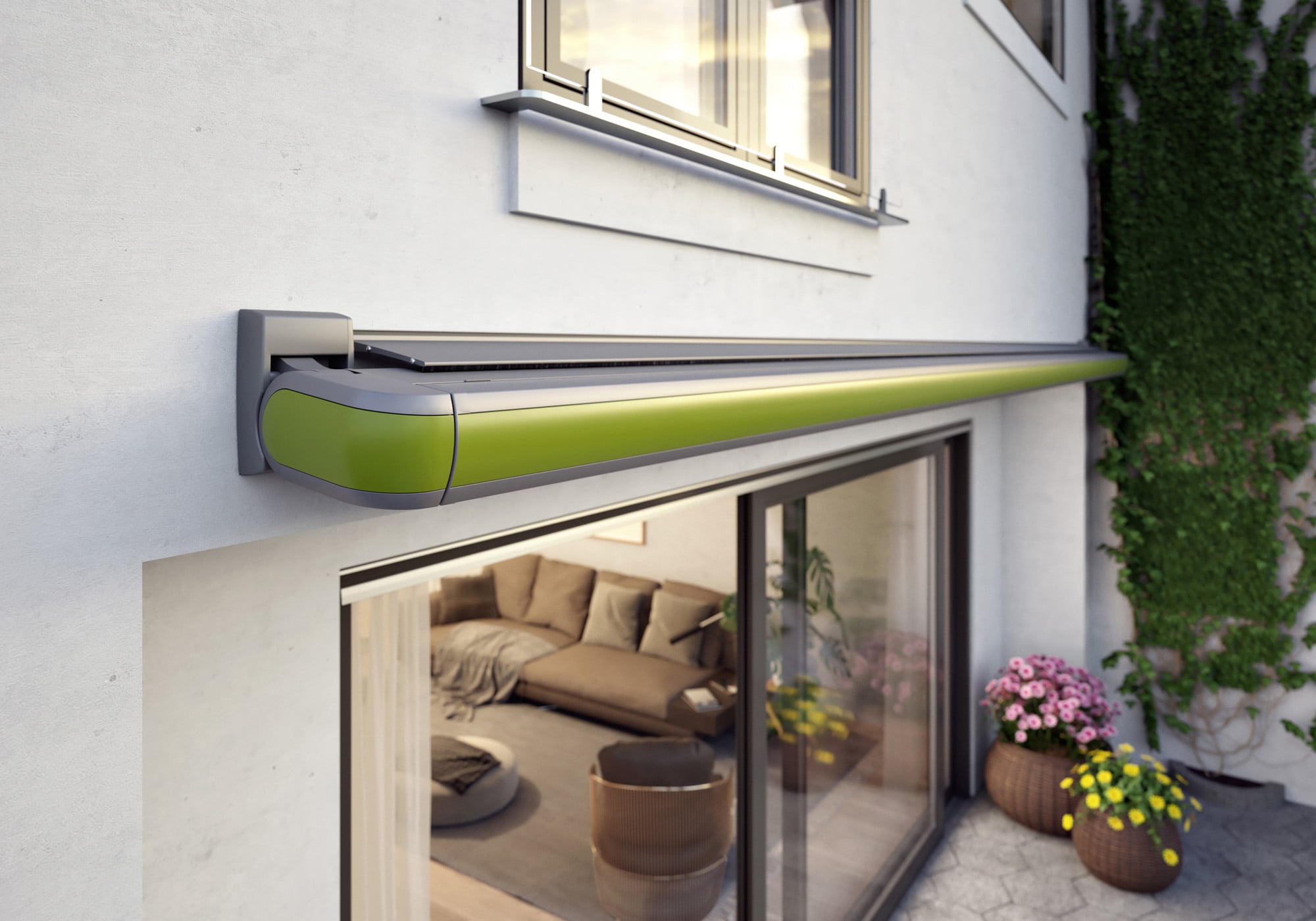 Die Kassettenmarkise MX-3 von Hersteller Markilux überrascht mit einem schwungvollen Design und Mut zur Farbigkeit.
